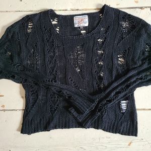 Distressed Black Knit Cropped Sweater